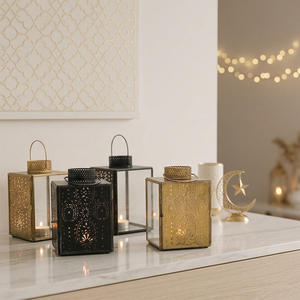 Wholesale <b>Mini</b> Moroccan Style Metal Framed Glass Tea Light Candle <b>Lanterns</b> for Home Decoration - Product Image 1