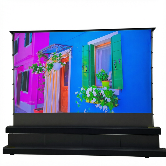 SHENGMU DS-01 84 Inch 16:9 Black Crystal ALR Motorized PVC Floor-Rising Tab-Tensioned 4K 8K 3D Long-Throw Home Projection Screen