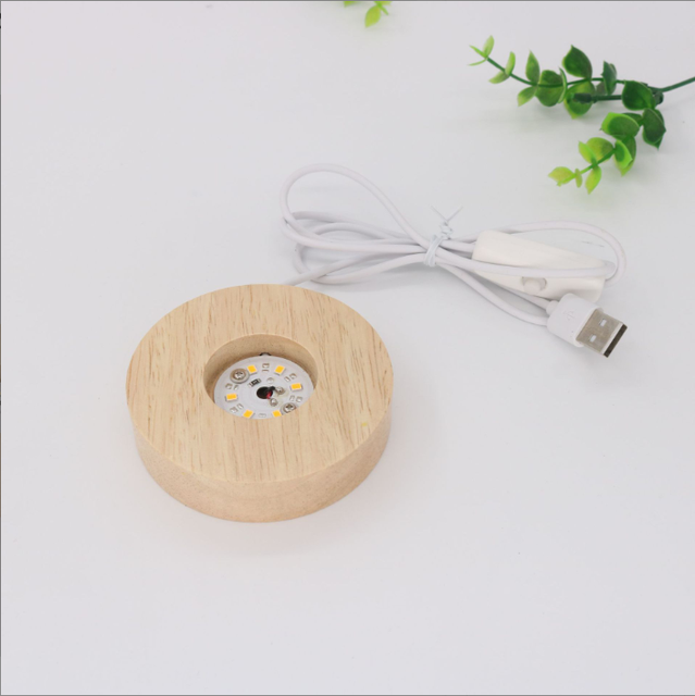 Wholesale Round LED Wooden Light Base USB Powered Crystal Ball Stand for 3D Resin Art Glass Display Lamp Base Holder