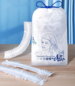 Bonnets <span class=keywords><strong>de</strong></span> douche jetables en PE pour femmes, couverture <span class=keywords><strong>de</strong></span> cheveux imperméable pour le traitement du <span class=keywords><strong>bain</strong></span>, <span class=keywords><strong>bonnet</strong></span> <span class=keywords><strong>de</strong></span> douche en plastique <span class=keywords><strong>blanc</strong></span> et bleu <span class=keywords><strong>de</strong></span> qualité - Product Image 6