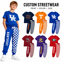 Ensemble de maillot de football pour garçons en bas âge avec logo personnalisé, haut à manches courtes et pantalon de jogging à carreaux, tenue deux pièces, vente chaude