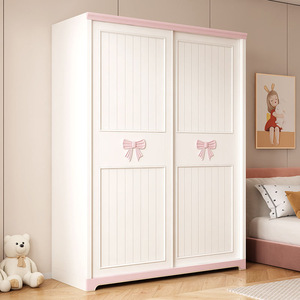 <span class=keywords><strong>Armadio</strong></span> con Ante Scorrevoli e Armadietto Superiore per <span class=keywords><strong>Cameretta</strong></span> Bambini, Guardaroba a Due Ante Rosa per Camera da Letto delle Bambine - Product Image 3