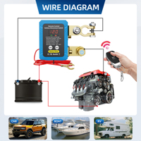 Interrupteur de déconnexion de batterie à distance 240A 12V avec affichage de tension LED, coupure automatique de l'alimentation, antivol pour voiture, camion, bateau