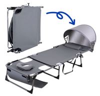 Chaise longue pliante portable pour la plage et le camping, avec auvent réglable et oreiller appui-tête