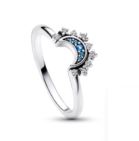 2023 été libération céleste femmes mode bijoux en acier inoxydable bleu étincelant lune et étoile Couple anneaux