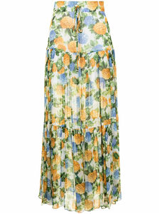 2022 Summer Womens Custom Elegant High Waisted Long Viscose Multi Color Floral <strong>Pleated</strong> Slit <strong>Maxi</strong> <strong>Skirts</strong> - Product Image 4