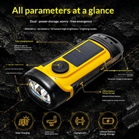 Lampe torche à clé solaire à manivelle, étanche en ABS, trois niveaux de luminosité, rechargeable, portable, pour le camping en extérieur et les situations d'urgence