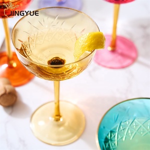 Coupe Art Déco de Luxe Coloré <span class=keywords><strong>Vintage</strong></span> 270ml Champagne Martini Cocktail Gobelet <span class=keywords><strong>Verre</strong></span> à Vin avec Bord Doré et Tige pour Bar - Product Image 3