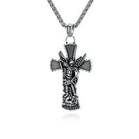 Collar con Colgante de Cruz de San Miguel Arcángel, Estilo Retro Artístico, Acero Inoxidable, Diseño Desgastado