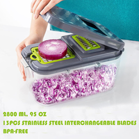 Groothandel 22-in-1 groentehakker, -snijder, -dicer, mandoline, raspset met verwisselbare messen, vergiet, kom, bulk keukenhulp