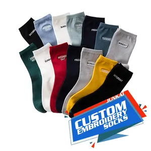 Hoge Kwaliteit Custom Gebreide Borduurwerk Logo Sox Custom Logo Unisex Crew Geborduurde Sokken