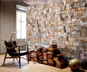 แผ่นไม้กึ่งมีค่าสำหรับตกแต่งแผงผนังวิลล่าหินฟอสซิลปะการังสีน้ำตาลหรูหรา - Product Image 4