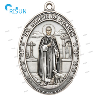 Collier pendentif médaillon personnalisé Saint Martin de Porres, centre de chapelet religieux catholique, charme médaille de Saint Martin de Porres