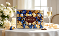 Coffret Cadeau de Chocolats Rectangulaires Transparents de Luxe, Boules de Chocolat Fourrées à la Crème, Individuellement Emballées dans du Papier d'Aluminium Bleu et Doré