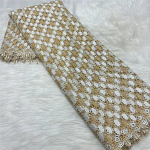 Tissus en dentelle à sequins de haute qualité nigérians, dentelle douce pour robes de mariée et de soirée - Product Image 2