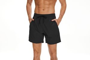 Pantalones cortos de gimnasio deportivos de ocio doble para hombre, pantalones cortos negros de secado rápido con cordón de cintura media, estilo Formal tejido sólido - Product Image 3