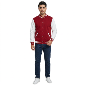 High Quality Custom Embroidered Men's College Baseball Bomber Varsity Jacket Breathable 100% Cotton Stand Collar <b>Covered</b> <b>Button</b> - Product Image 1