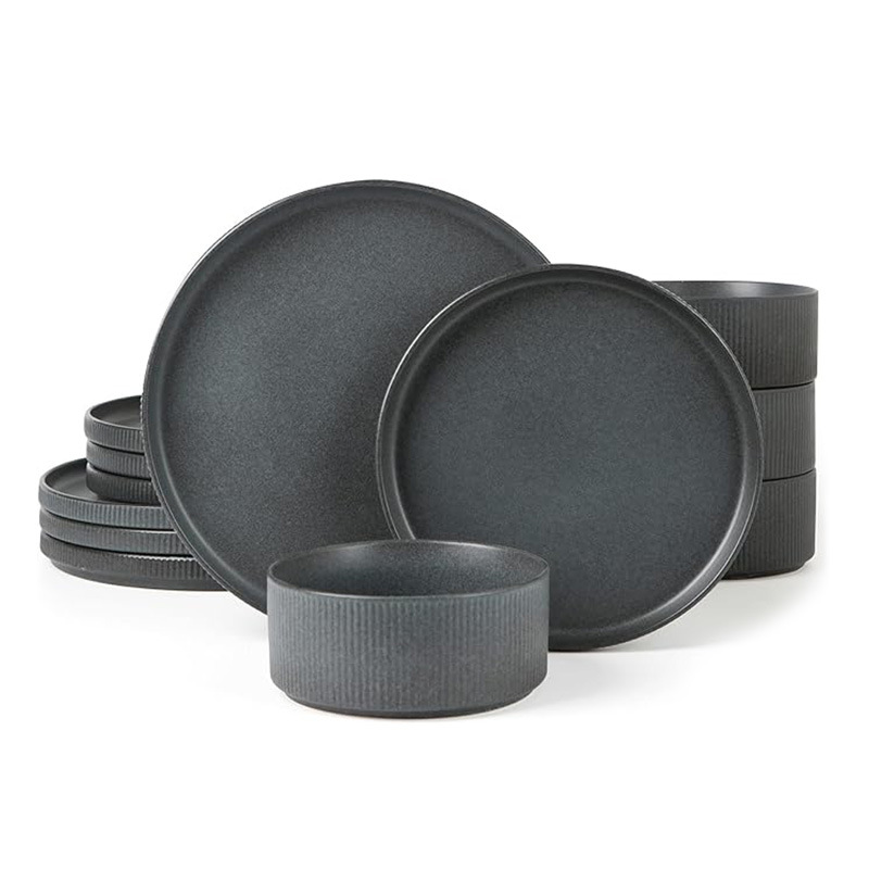 Ensemble de 12 pièces bleu-gris foncé mat avec défauts mineurs