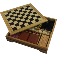 Ensemble de jeux de société classiques en bois massif 7-en-1 de luxe comprenant des jeux d'échecs Backgammon Dominos Checkers Dice Cribbage Card Games