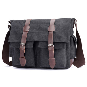 <span class=keywords><strong>Sacoche</strong></span> à bandoulière en cuir et toile pour hommes, sac pour ordinateur portable personnalisé, 2020 - Product Image 4