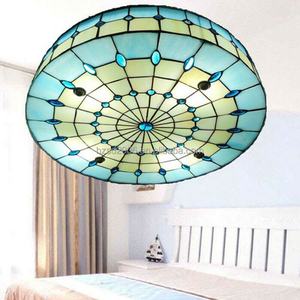 Plafonnier LED créatif fait main de style Tiffany en verre teinté avec cadre en acier, 12 pouces, pour salon et chambre à coucher - Product Image 1