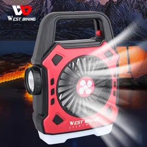 WEST BIKING New Battery Self Powered Water Proof Flashlight High Lumens Rechargeable Camping Fan With Led Light Lamp