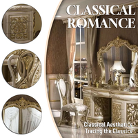 Meuble de chambre à coucher de luxe de style turc, coiffeuse dorée avec miroir, grande pièce, grande table de maquillage en bois