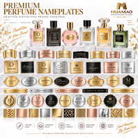 Étiquettes cosmétiques en aluminium pour flacons de parfum, finition métallique dorée, design texturé de luxe en relief, écologiques, recyclables, personnalisées