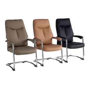 Chaise de bureau visiteur en cuir PU à dossier haut, avec base fixe en forme de traîneau, idéale pour les salles de réunion et les réceptions - Product Image 1