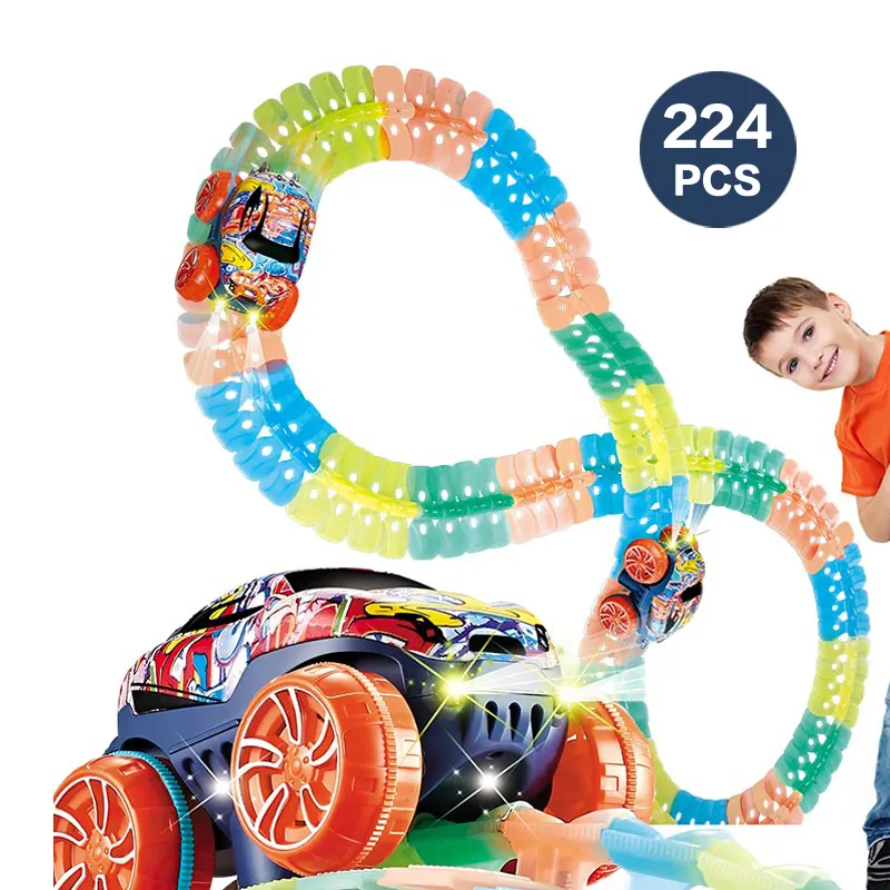 Bunte 224pcs DIY flexible Rennstrecke Spielzeug elektrische Anti-Schwerkraft Auto Spielzeug Slot Auto mit Nachtlicht