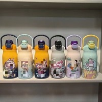 Bouteille d'eau portable pour étudiant, design mignon et esthétique, avec paille, motif dessin animé dégradé, nouveau style, grande capacité, sport, sous vide