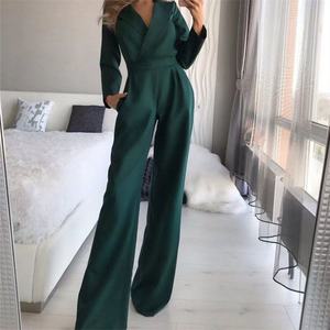 Nouvelle collection automne : Combinaison pantalon longue pour femme, style européen et américain, à décolleté en V profond, taille ajustée, couleur unie, coupe élancée et élégante - Product Image 5