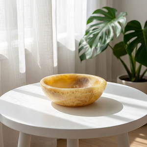 Tazón de Resina Pulida Hecho a Mano, Estilo Japandi, Patrón de Mármol Amarillo, Ligero, Decorativo, para Servir Alimentos en el Hogar - Product Image 1