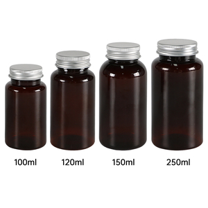 Custom Logo PET Round <b>Bottle</b> 120ml 250ml Transparent Brown with Gold Stamping Aluminum Lids for Magnesium <b>Pills</b> - Product Image 6