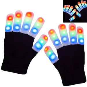 黑色针织手套发光二极管频闪指尖灯光表演狂欢音乐会迪斯科节派对优惠