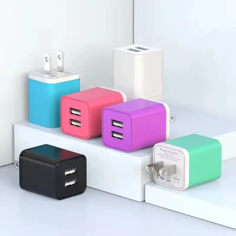 Dual USB Ports Wall Fast Charger Cube Multicolor Power Plug Adapter Phone Charging Adapter For IPhone