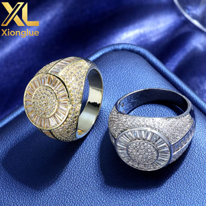 Anillo de Hombre de Alta Gama, Estilo Hip-Hop, Chapado en Oro de 18K con Circonita Cúbica Redonda, Venta al Por Mayor, Estilo Europeo y Americano - Product Image 6