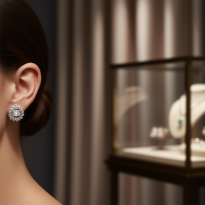 Orecchini a lobo classici da donna in oro bianco con diamanti, taglio rotondo brillante, design a pianta, montatura a griffe, gioielli da matrimonio in argento 925 - Product Image 2