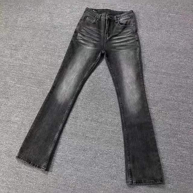 Mid Waist Y2K Style Baggy Flare Jeans for Men Black Vintage Hip Hop Streetwear Light Wash Denim Knitted Weaving Button