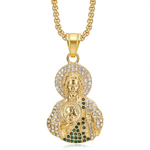 Collier pendentif de luxe pour homme, en acier inoxydable, plaqué or, style hip-hop, avec cristaux et zircon, motif religieux chrétien Saint Jude, idéal pour un cadeau - Product Image 2