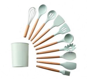 Cake Decoration Silicone Cooking <b>Kitchen</b> Utensil Set Natural Wooden Silicone Cooking Utensils <b>Kitchen</b> Baking Tools Set - Product Image 1