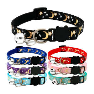 <span class=keywords><strong>Collar</strong></span> de Nailon para Gato con Hebilla de Seguridad Reflectante Desmontable, Acolchado, con Estampado de Luna y Estrellas, Decoración de Cinta, para Todas las Estaciones, para Mascotas - Product Image 2