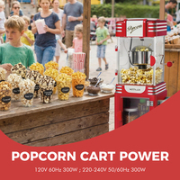 Chariot de concession pour pop-corn, avec bouilloire de 2,5 oz et 300 W, sur roulettes, prêt à être déplacé au comptoir