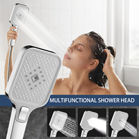 Pommeau de Douche Carré Haute Pression à Main, 3 Modes de Jet, Bouton de Commutation, Débit d'Eau Réglable pour Salle de Bain et Hôtel