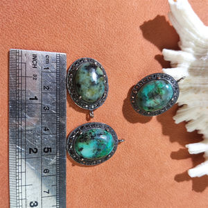 All'ingrosso ciondoli ovali in pietra blu naturale cz in vera natura turchese africano gioielli in argento placcato collana charm per le donne - Product Image 6
