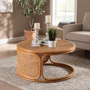 Table basse ronde en rotin tressé moderne Fabriquée au Vietnam Matériaux écologiques Meubles de maison Décoration intérieure Vente en gros - Product Image 1