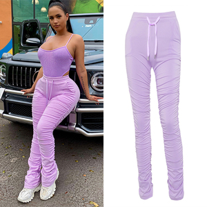 Venta al por mayor Streetwear 2020 mujeres ropa de Color sólido mujer pantalón apilado pantalones casuales para mujer - Product Image 1