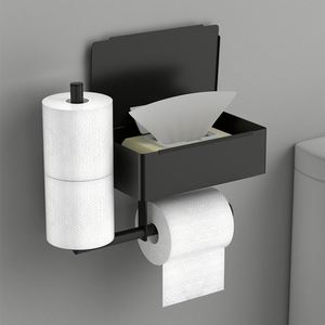 High Quality SUS304 Stainless Steel Waterproof Bathroom Black Wall Mounted Tissue Box Toilet Paper <b>Roll</b> Holder with Phone Shelf - Product Image 3