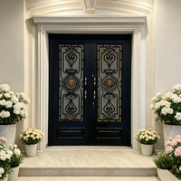 Porte d'entrée de villa en acier forgé avec panneau en verre, style français, sur mesure, revêtement poudré