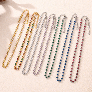 Vendita calda in oro bohémien placcato catena collana Set da donna in acciaio inox multicolore zircone pietra di serpente di cristallo per - Product Image 1